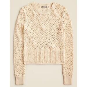 J. Crew Cream Pointelle Knit Fringe Crewneck Long Sleeve Beach Sweater SIZE LG